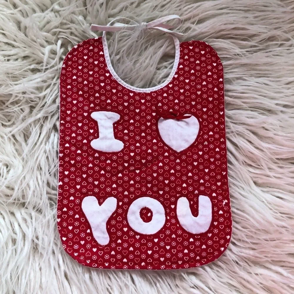 Vintage I LOVE YOU Handmade Baby Bib